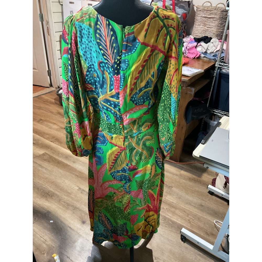 Farm Rio Tropical Midi Dress Womens M Green Multi Excellent Ruffle V-Neck - Picture 3 of 5
